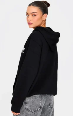 PRETTYLITTLETHING Black Printed Oversized Hoodie