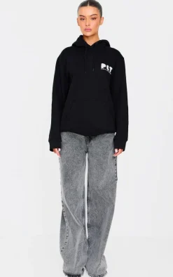 PRETTYLITTLETHING Black Printed Oversized Hoodie