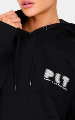 PRETTYLITTLETHING Black Printed Oversized Hoodie