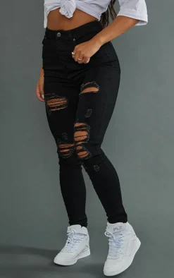 PRETTYLITTLETHING Black Ripped 5 Pocket Skinny Jeans
