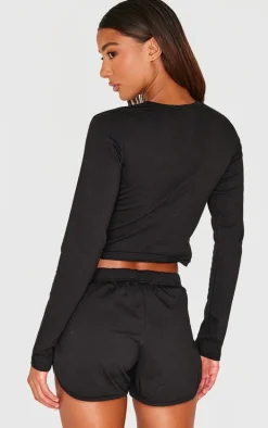 PRETTYLITTLETHING Black Runner Short Pj Set