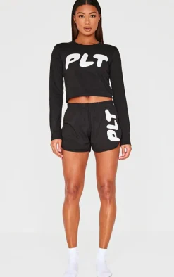 PRETTYLITTLETHING Black Runner Short Pj Set