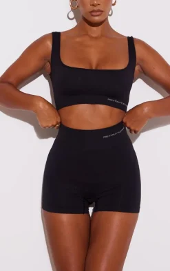 PRETTYLITTLETHING Black Seamless Rib Boy Shorts