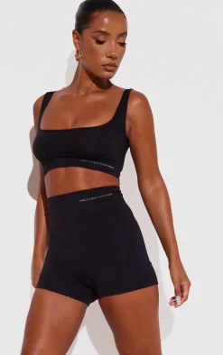 PRETTYLITTLETHING Black Seamless Rib Boy Shorts