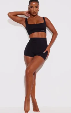 PRETTYLITTLETHING Black Seamless Rib Boy Shorts