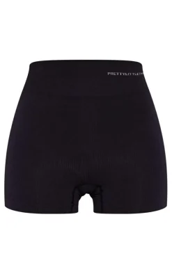 PRETTYLITTLETHING Black Seamless Rib Boy Shorts