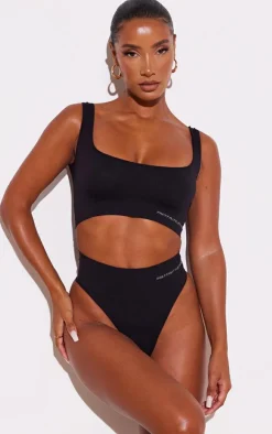 PRETTYLITTLETHING Black Seamless Square Neck Bra