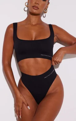 PRETTYLITTLETHING Black Seamless High Waisted Thong