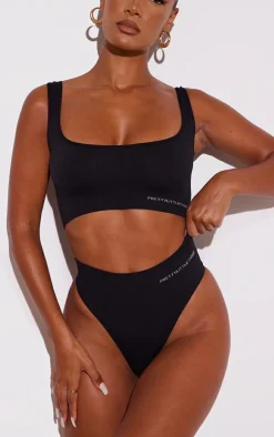 PRETTYLITTLETHING Black Seamless High Waisted Thong