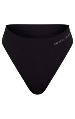 PRETTYLITTLETHING Black Seamless High Waisted Thong