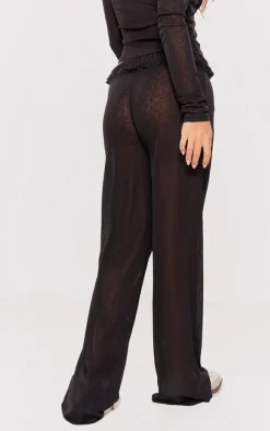PRETTYLITTLETHING Black Sheer Burnout Mesh Straight Leg Pants