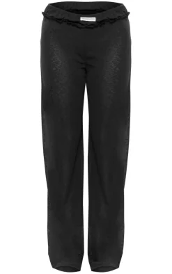 PRETTYLITTLETHING Black Sheer Burnout Mesh Straight Leg Pants