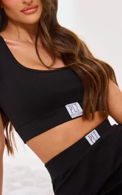 PRETTYLITTLETHING Black Scoop Neck PJ Crop Top