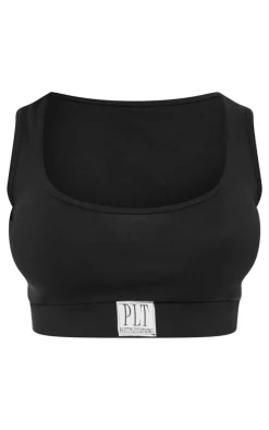 PRETTYLITTLETHING Black Scoop Neck PJ Crop Top