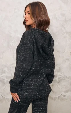 PRETTYLITTLETHING Black Space Dye Oversized Knitted Hoodie