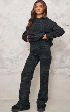 PRETTYLITTLETHING Black Space Dye Oversized Knitted Hoodie