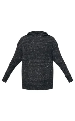 PRETTYLITTLETHING Black Space Dye Oversized Knitted Hoodie