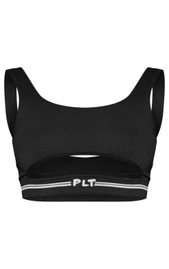 PRETTYLITTLETHING Black Seamless Rib Cut Out Bralette