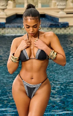 PRETTYLITTLETHING Black Tie Side Bikini Bottoms