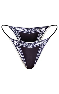 PRETTYLITTLETHING Black Tie Side Bikini Bottoms