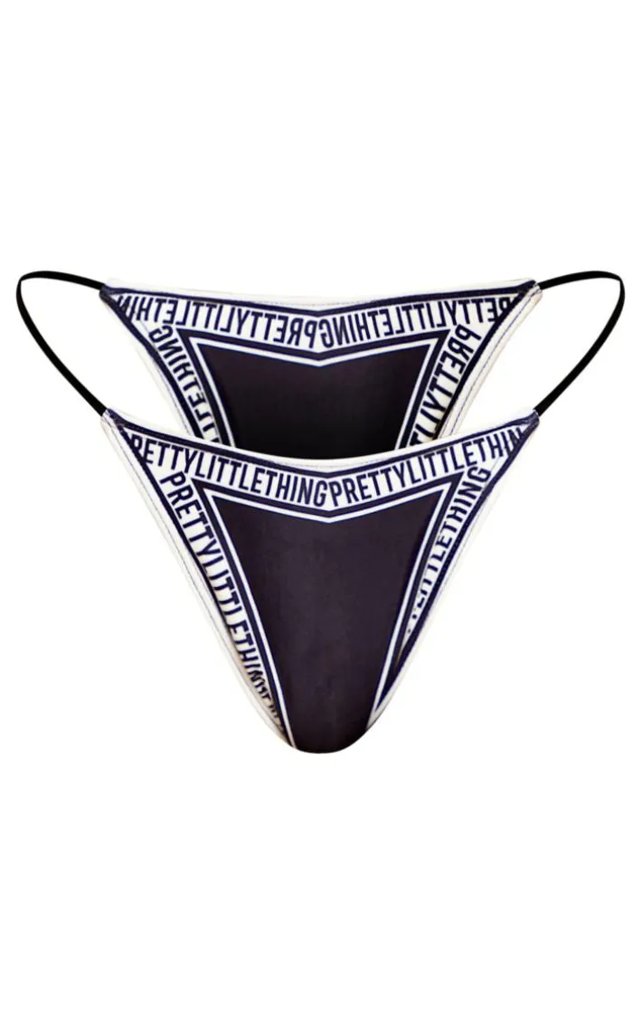 PRETTYLITTLETHING Black Tie Side Bikini Bottoms