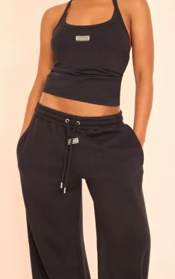 PRETTYLITTLETHING Black Tab Halterneck Cotton Top