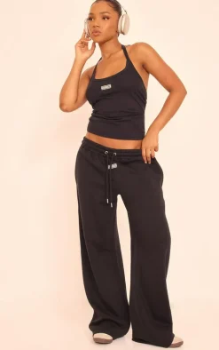 PRETTYLITTLETHING Black Tab Wide Leg Sweatpants