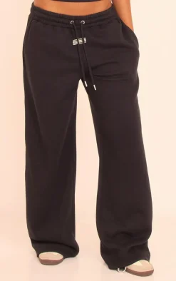 PRETTYLITTLETHING Black Tab Wide Leg Sweatpants