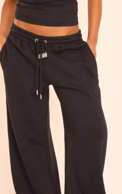 PRETTYLITTLETHING Black Tab Wide Leg Sweatpants