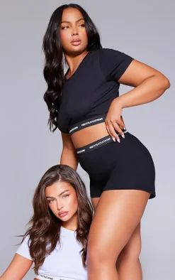 PRETTYLITTLETHING Black Tape PJ Shorts