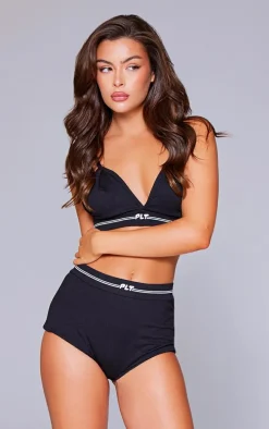 PRETTYLITTLETHING Black Tape Triangle Seam Detail Bralette