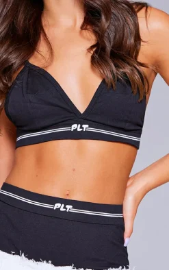 PRETTYLITTLETHING Black Tape Triangle Seam Detail Bralette