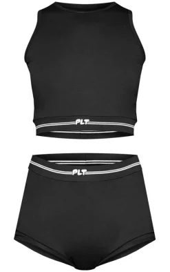 PRETTYLITTLETHING Black Vest and Short PJ Set