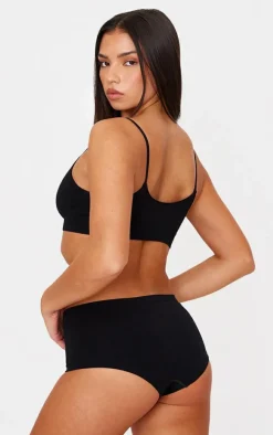 PRETTYLITTLETHING Black Woven Badge Seamless Bralette
