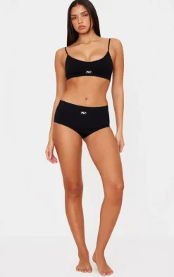 PRETTYLITTLETHING Black Woven Badge Seamless Bralette
