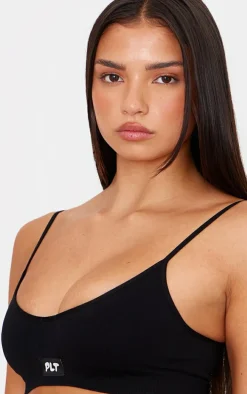 PRETTYLITTLETHING Black Woven Badge Seamless Bralette