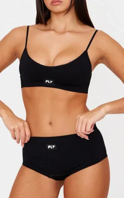 PRETTYLITTLETHING Black Woven Badge Seamless Brief