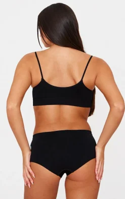 PRETTYLITTLETHING Black Woven Badge Seamless Brief