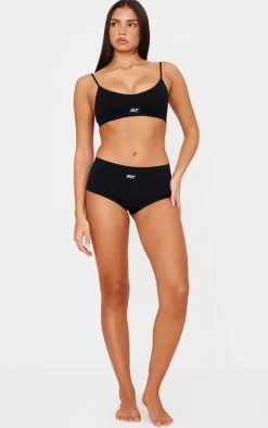 PRETTYLITTLETHING Black Woven Badge Seamless Brief