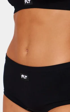 PRETTYLITTLETHING Black Woven Badge Seamless Brief