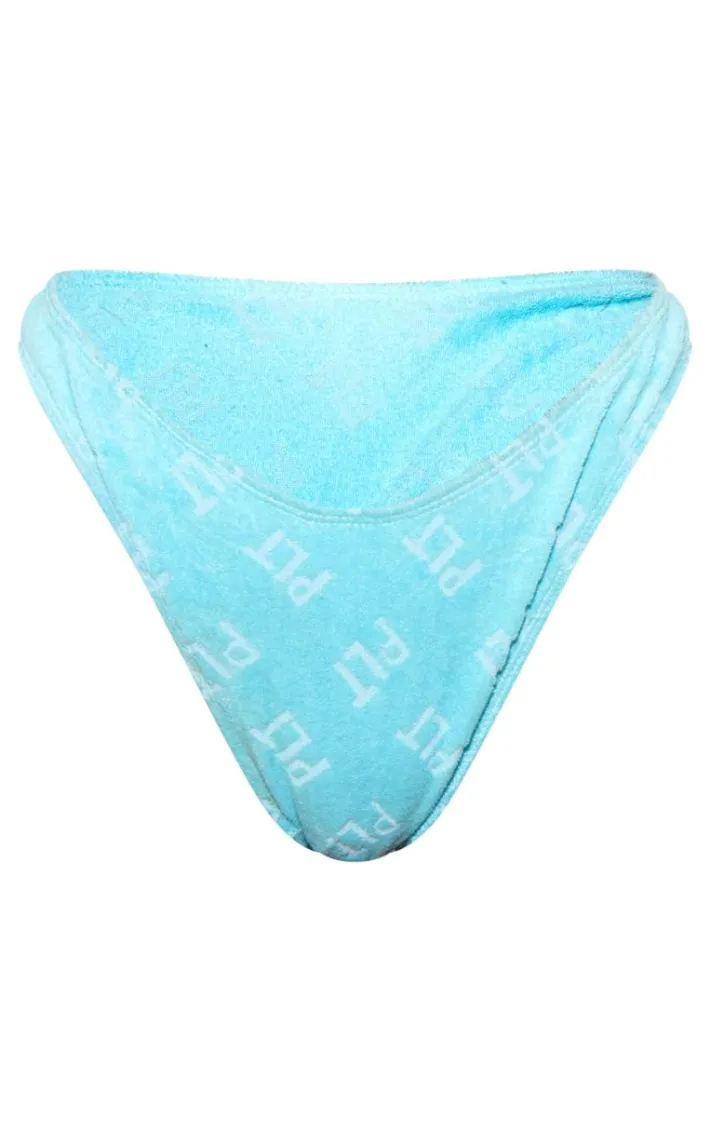 PRETTYLITTLETHING Blue Burnout Towelling High Leg Bikini Bottoms