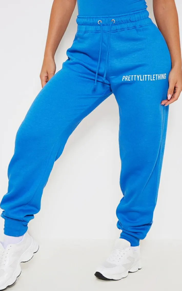 PRETTYLITTLETHING Blue Logo High Waisted Cuffed Sweatpants
