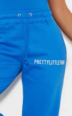 PRETTYLITTLETHING Blue Logo High Waisted Cuffed Sweatpants