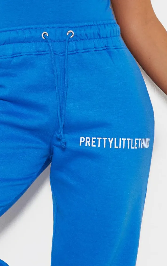 PRETTYLITTLETHING Blue Logo High Waisted Cuffed Sweatpants