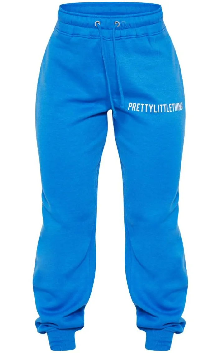 PRETTYLITTLETHING Blue Logo High Waisted Cuffed Sweatpants
