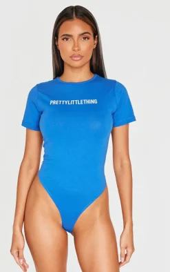 PRETTYLITTLETHING Blue Logo Short Sleeved Bodysuit