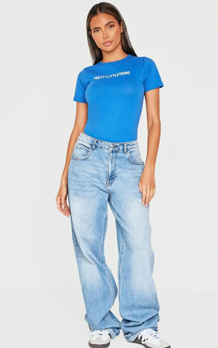 PRETTYLITTLETHING Blue Logo Short Sleeved Bodysuit