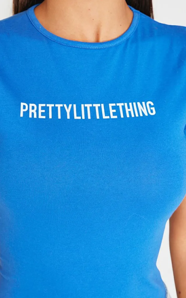 PRETTYLITTLETHING Blue Logo Short Sleeved Bodysuit