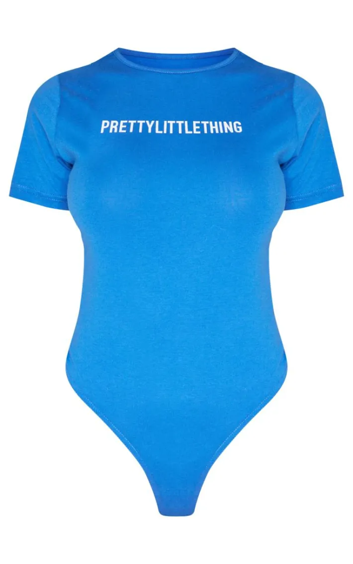 PRETTYLITTLETHING Blue Logo Short Sleeved Bodysuit
