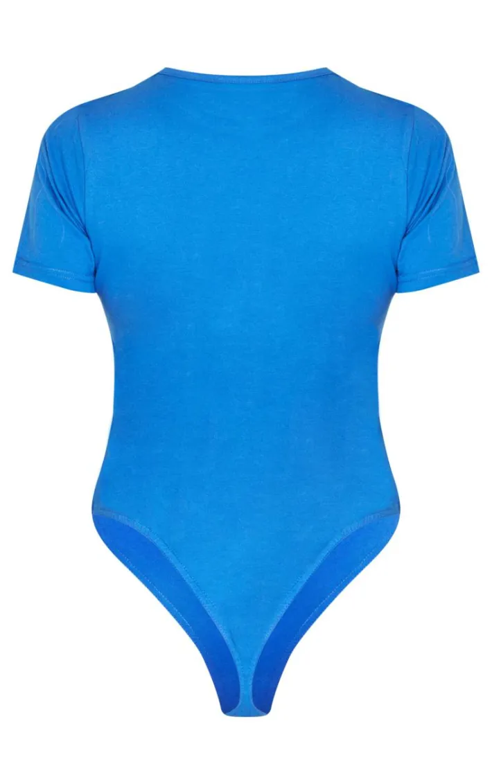 PRETTYLITTLETHING Blue Logo Short Sleeved Bodysuit